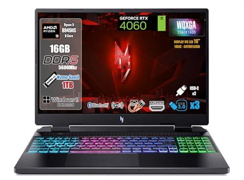 Acer Notebook Nitro16 Processore Amd Ryzen9 8945HS, RAM 16Gb DDR5, SSD PCI 1Tb, Display 16" WQXGA, Scheda Grafica RTX 4060 8Gb Ddr6 Tastiera Retroilluminata (AMD RYZEN 9 RAM 16GB SSD 1TB RTX 4060 8GB)