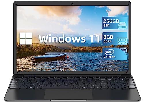 SGIN Laptop 15.6" 8GB RAM 256GB SSD Windows 11 Notebook Celeron Quad-Core Up to 2.8GHz 1366x768 2.4/5.0G WiFi 7000mAh Bluetooth 4.2