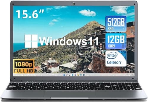 SGIN 15.6 Pollici PC Portatile 12GB RAM 512GB SSD 11 Home System Notebook, Celeron N5095, Up to 2.0Ghz, FHD, 2.4/5.0G WiFi, Bluetooth 4.2, Supporta memoria espandibile TF